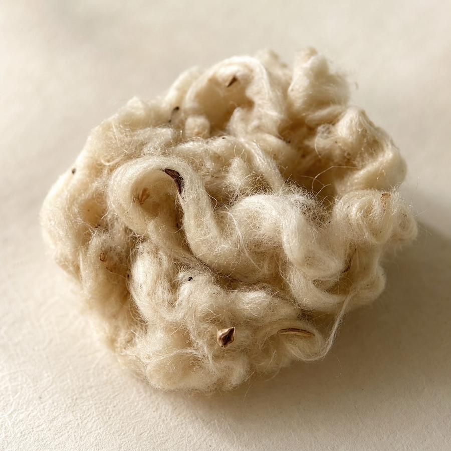 Close-up of unbleached organic cotton fibres